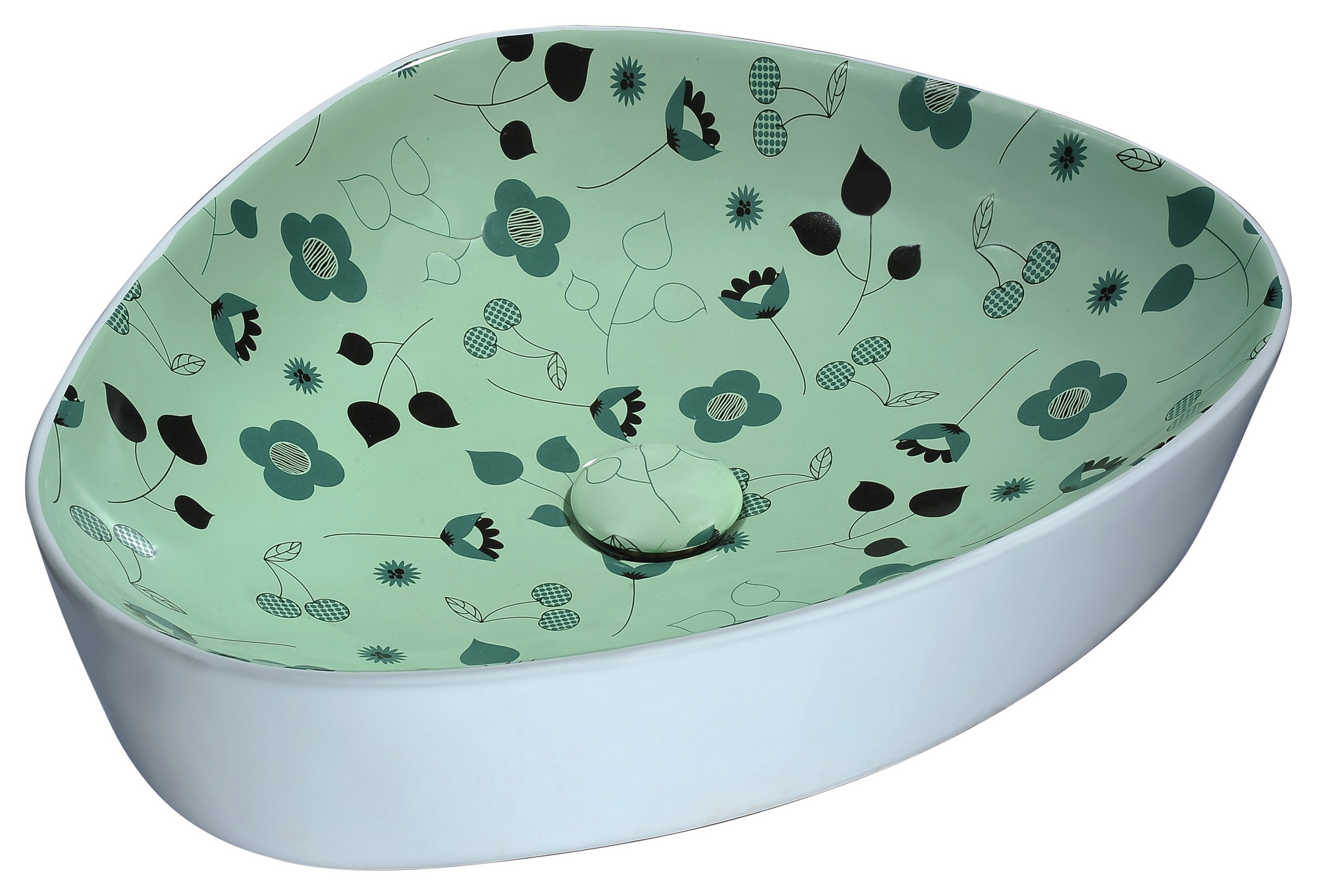 ANZZI LS-AZ262 Franco Series Ceramic Vessel Sink In Floral Mint Green