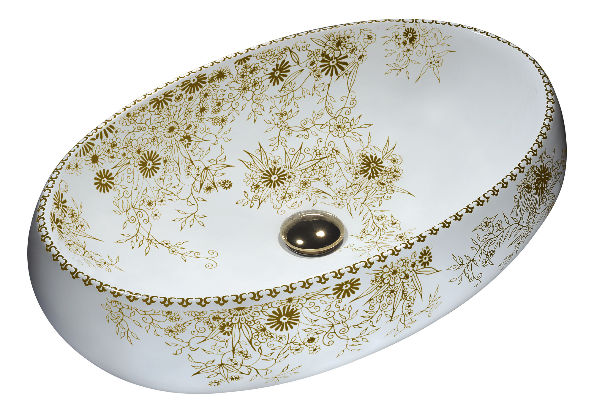 ANZZI LS-AZ267 Breeze Vitreous China Ceramic Vessel Sink In Floral Gold