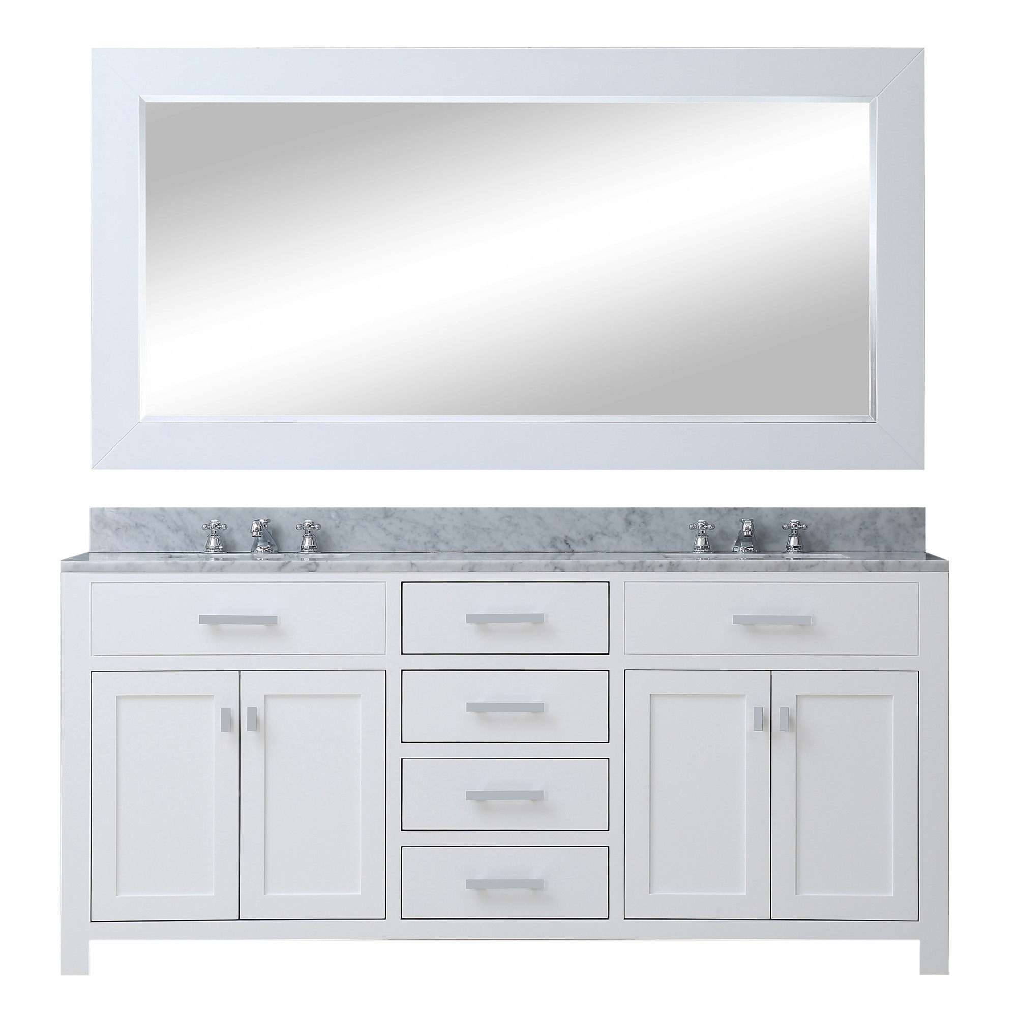 Water Creation Madison72WBF 72" Solid White Vanity with Mirror & Faucet