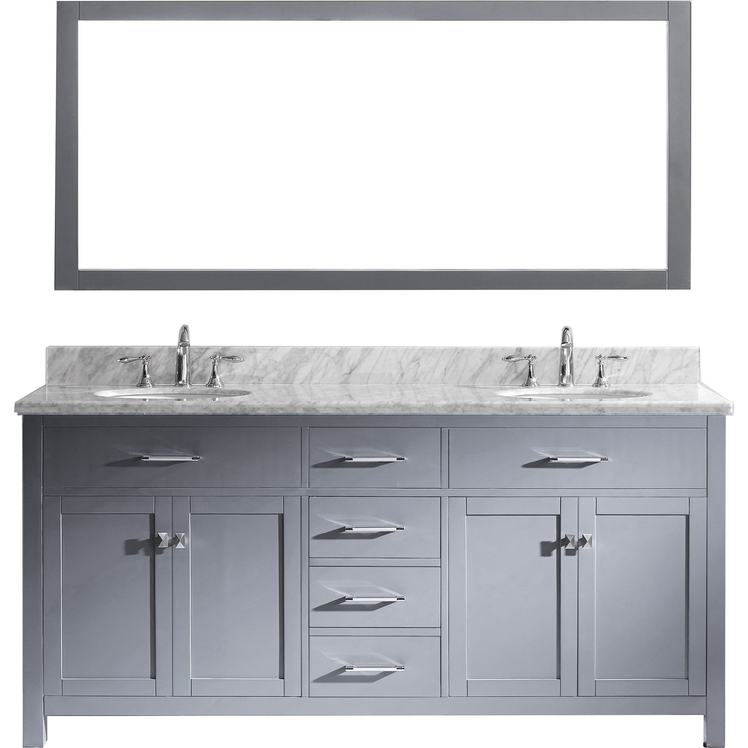 Virtu MD-2072-WMRO-GR Caroline 72 Inch Double Bathroom Vanity Set In Grey