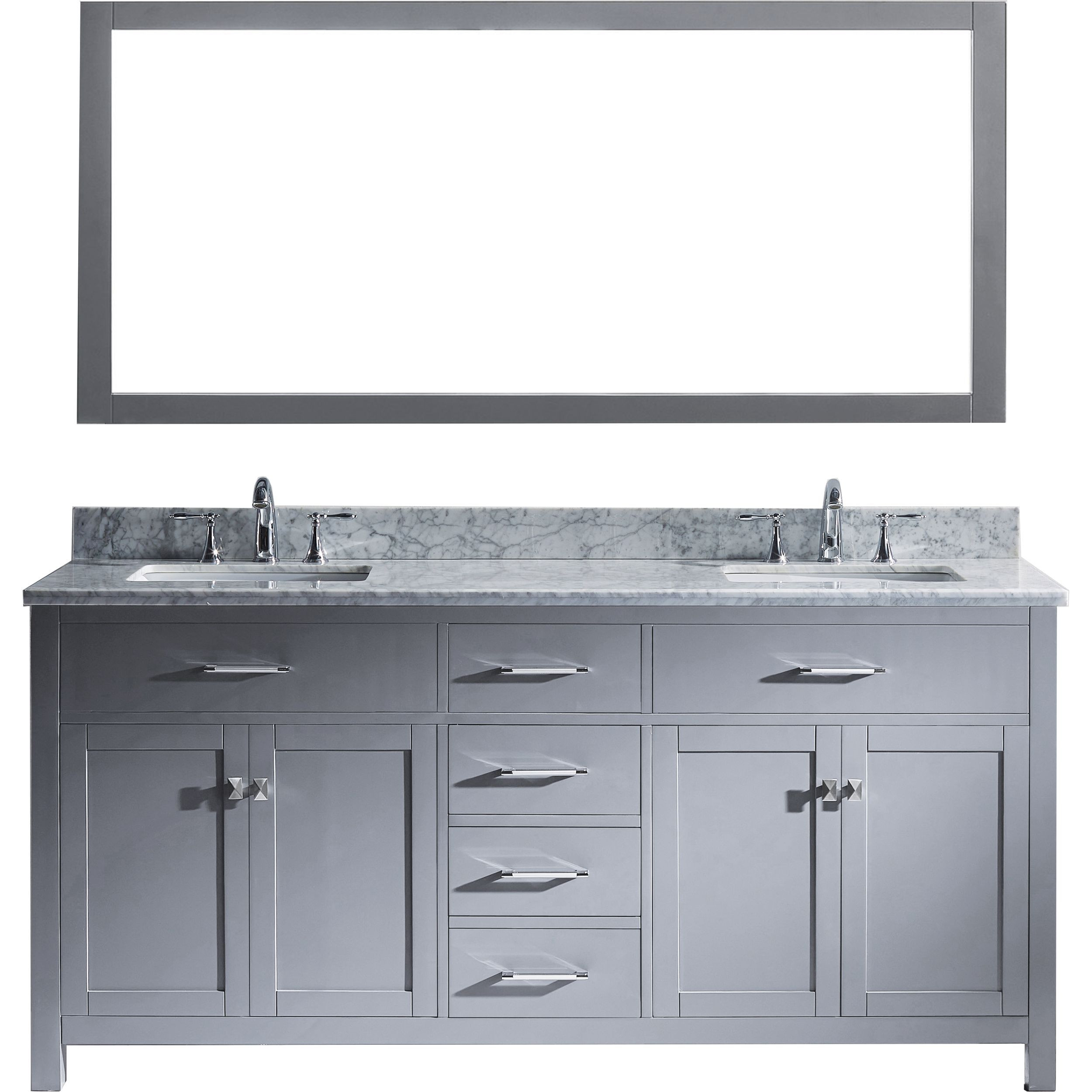 Virtu MD-2072-WMSQ-GR Caroline 72 Inch Double Bathroom Vanity Set In Grey