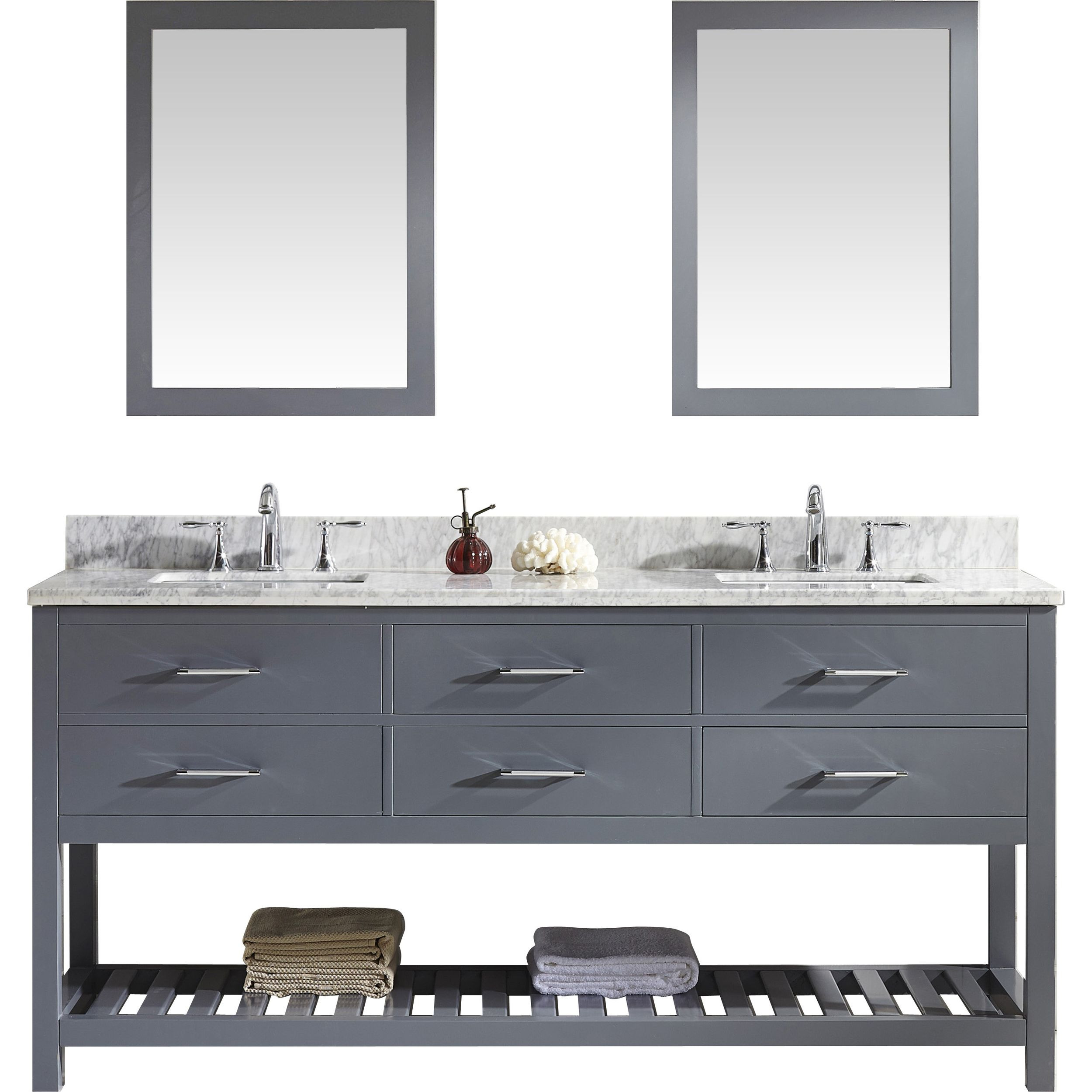 Virtu MD-2272-WMSQ-GR-001 Caroline Estate 72 Inch Double Bathroom Vanity Set In Grey