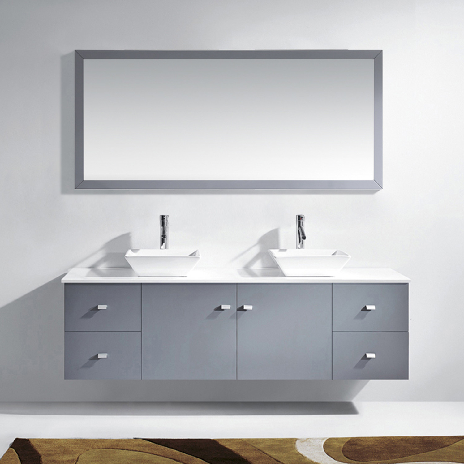 Virtu MD-409-S-GR Grey Clarissa 72 Inch Double Bathroom Vanity Set with Engineered Stone Top