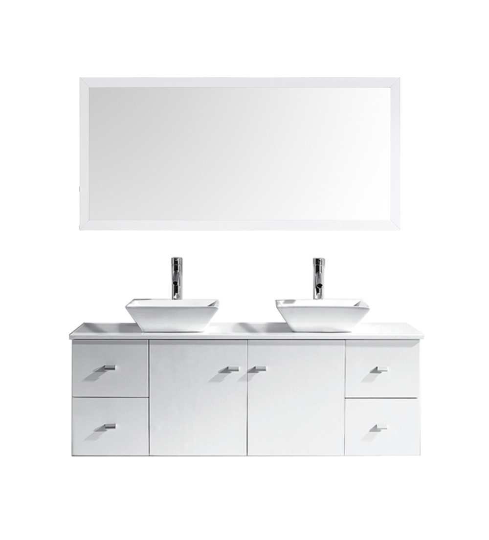 Virtu MD-435-S-WH Clarissa 61 Inch Double Bathroom Vanity Set In White With Engineered Stone Top