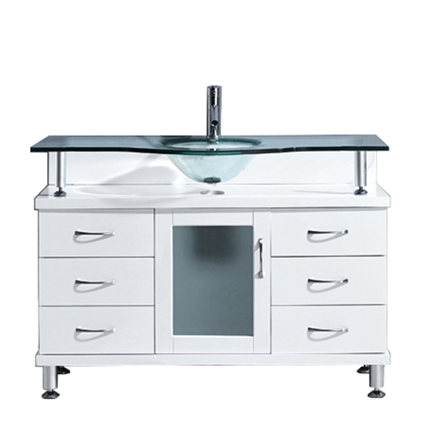 Virtu MS-48-G-WH Vincente 48 Inch Single Bathroom Vanity Set In White With Clear Glass Top