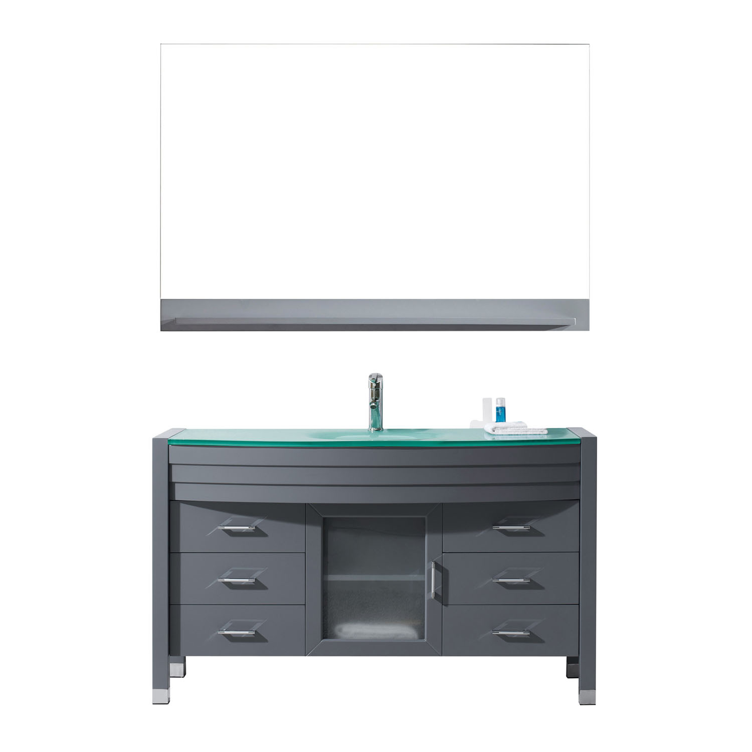 Virtu MS-5055-G-GR Ava 55 Inch Single Bathroom Vanity Set In Grey With Glass Top