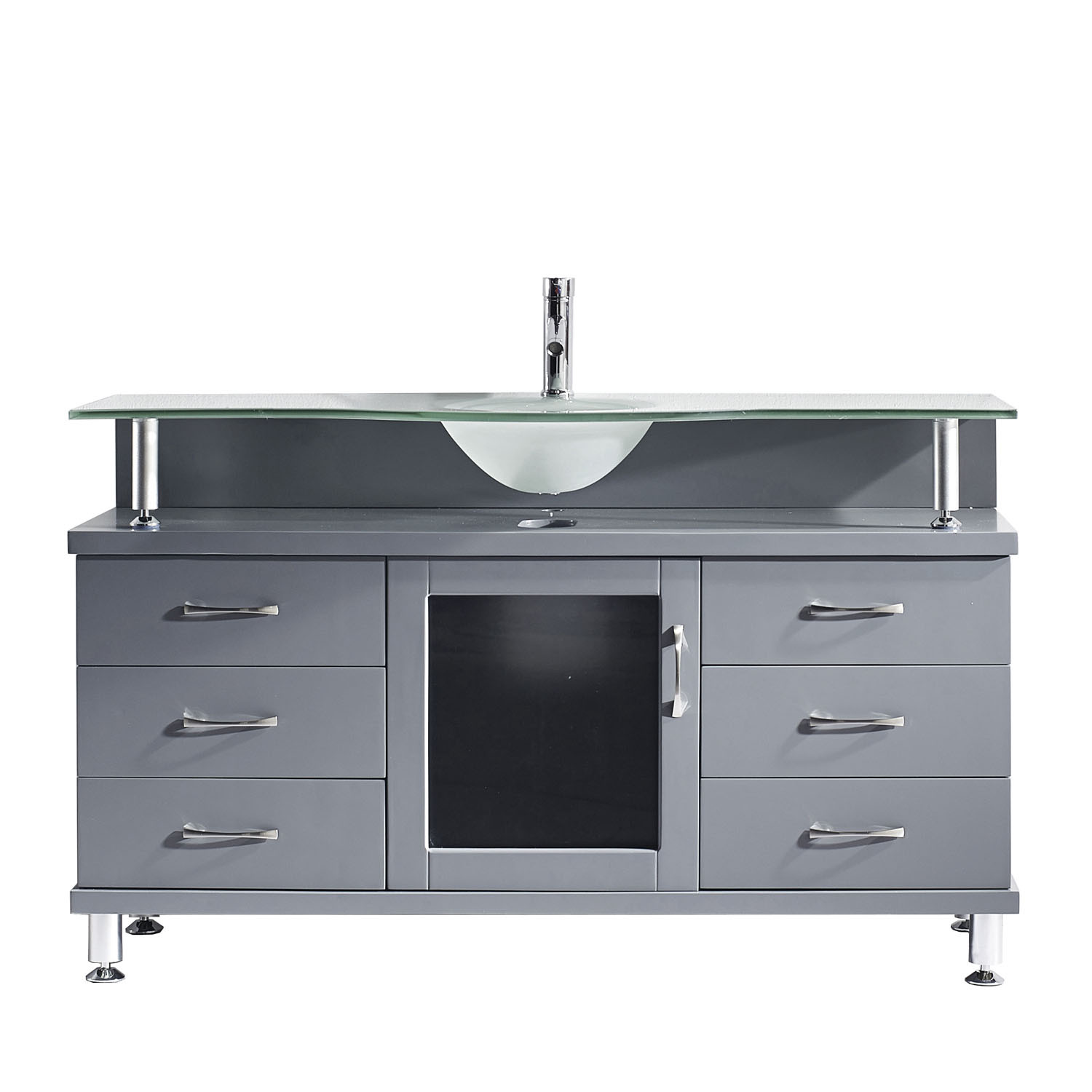 Virtu MS-55-FG-GR Vincente 55 Inch Single Bathroom Vanity Set With Frosted Glass Countertop