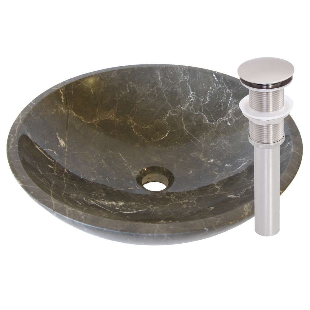 Novatto NOSV-CMBN Coffee Marble Vessel Sink With Brushed Nickel Drain
