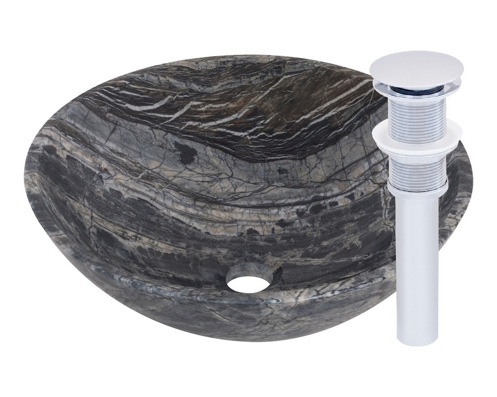 Novatto NOSV-LMBN Lunar Marble Vessel Sink With Brushed Nickel Drain