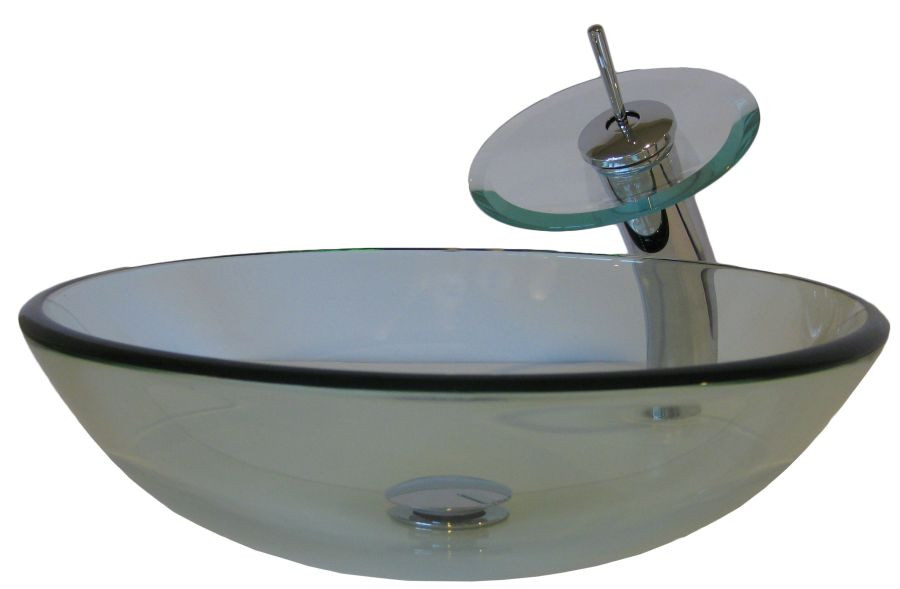 Novatto NSFC-8048001CH Bonificare Clear Glass Vessel Sink with Chrome Faucet