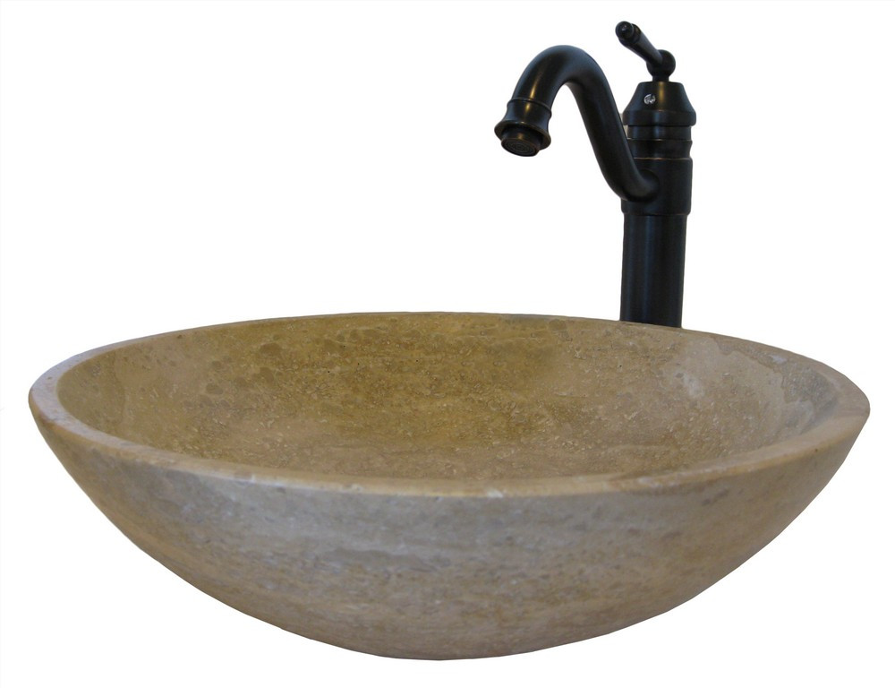 Novatto NSFC-BT359ORB Travertine Stone Vessel Sink Set - Oil Rubbed Bronze