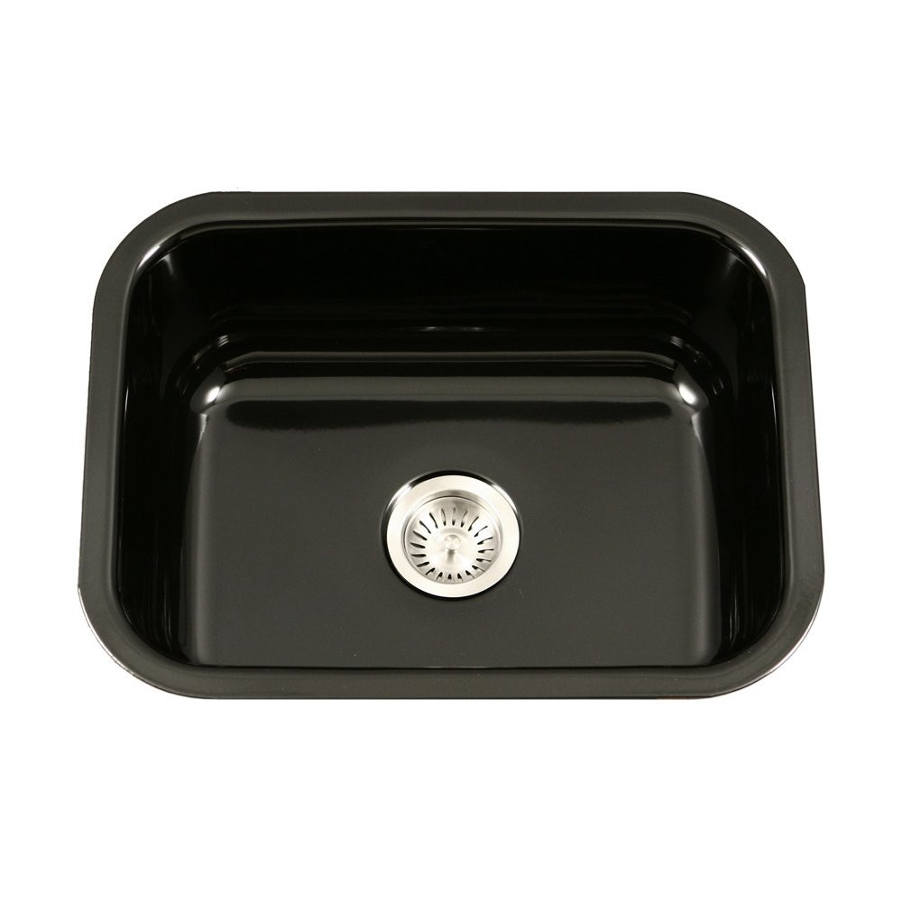 Houzer PCS-2500 BL Porcela Undermount Rectangular Single Bowl Kitchen Sink In Black