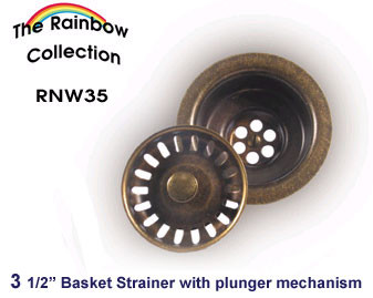 Whitehaus RNW35 3 1/2'' Kitchen Fireclay Sink Brass Basket Strainer