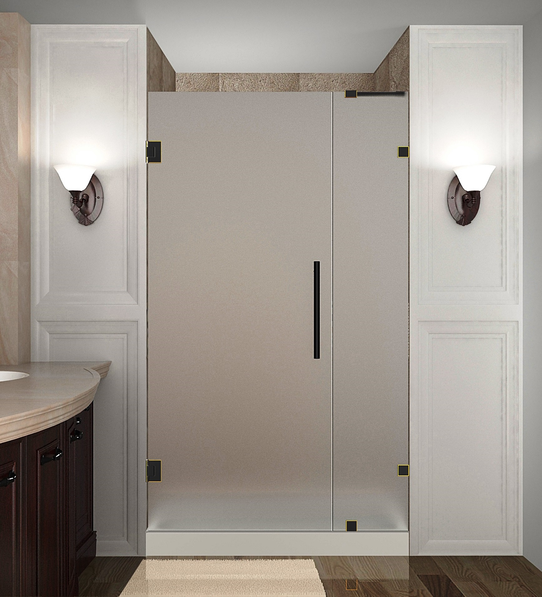 Aston Global SDR985F-ORB-29-10 Frameless Hinged Frosted Glass Shower Door In Oil Rubbed Bronze