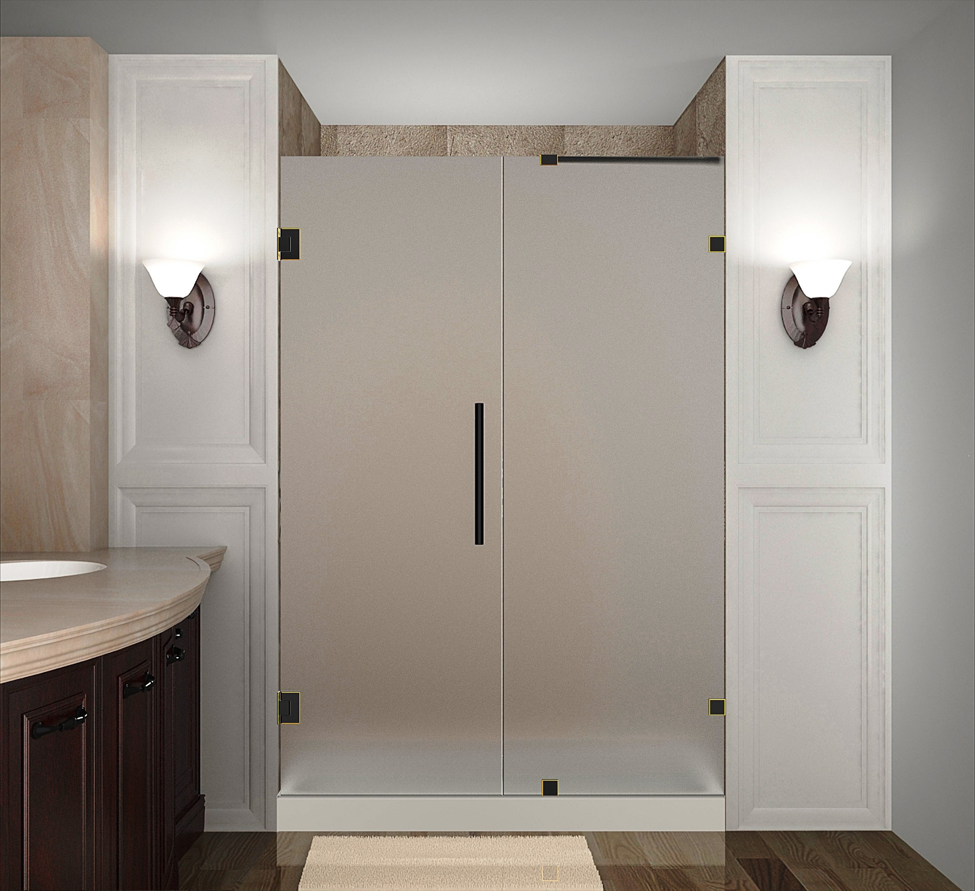 Aston Global SDR985F-ORB-44-10 Frameless Hinged Frosted Glass Shower Door In Oil Rubbed Bronze