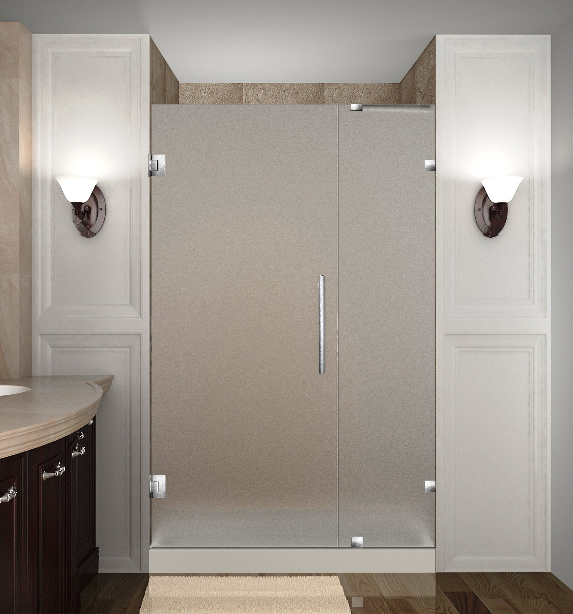 Aston Global SDR985F-SS-40-10 Frameless Hinged Frosted Glass Shower Door In Stainless Steel