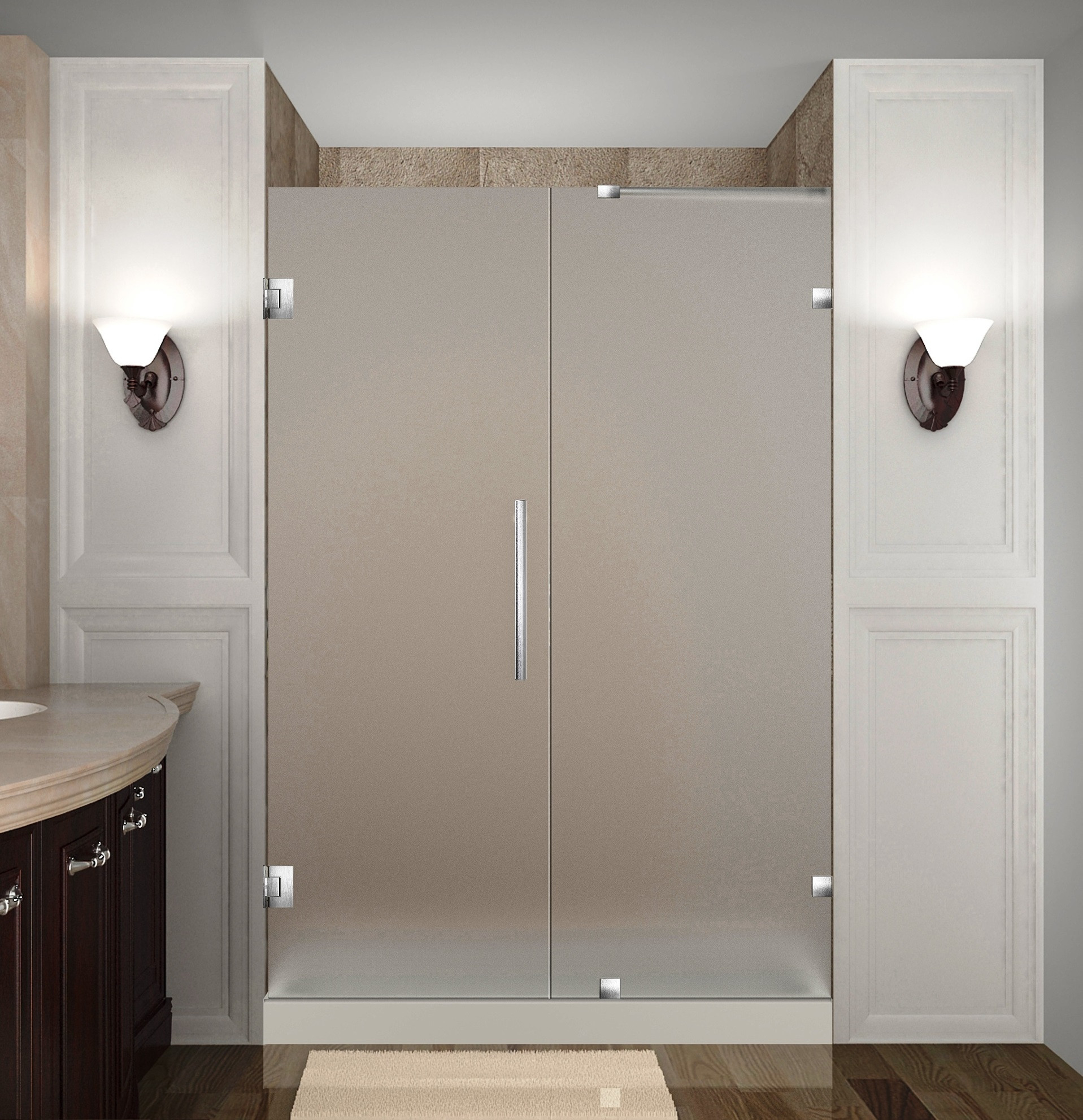 Aston Global SDR985F-SS-47-10 Frameless Hinged Frosted Glass Shower Door In Stainless Steel