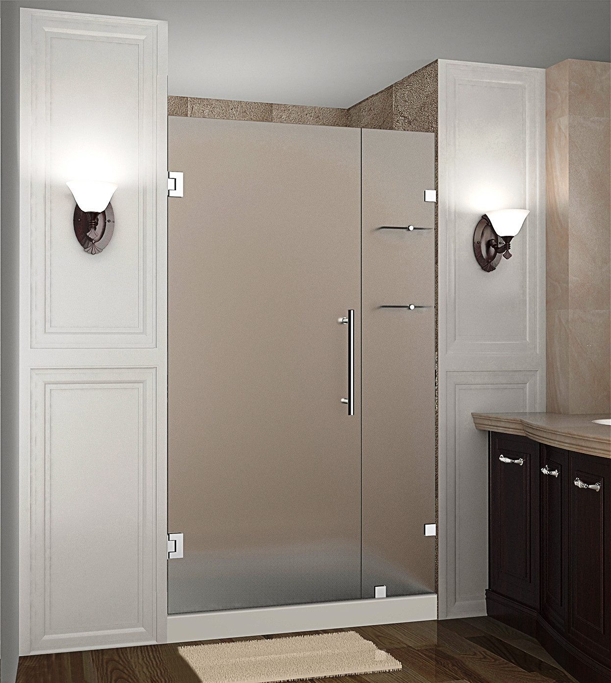 Aston SDR990F-CH-36-10 36 x 72" Frosted Glass Hinged Shower Door with Shelves Chrome