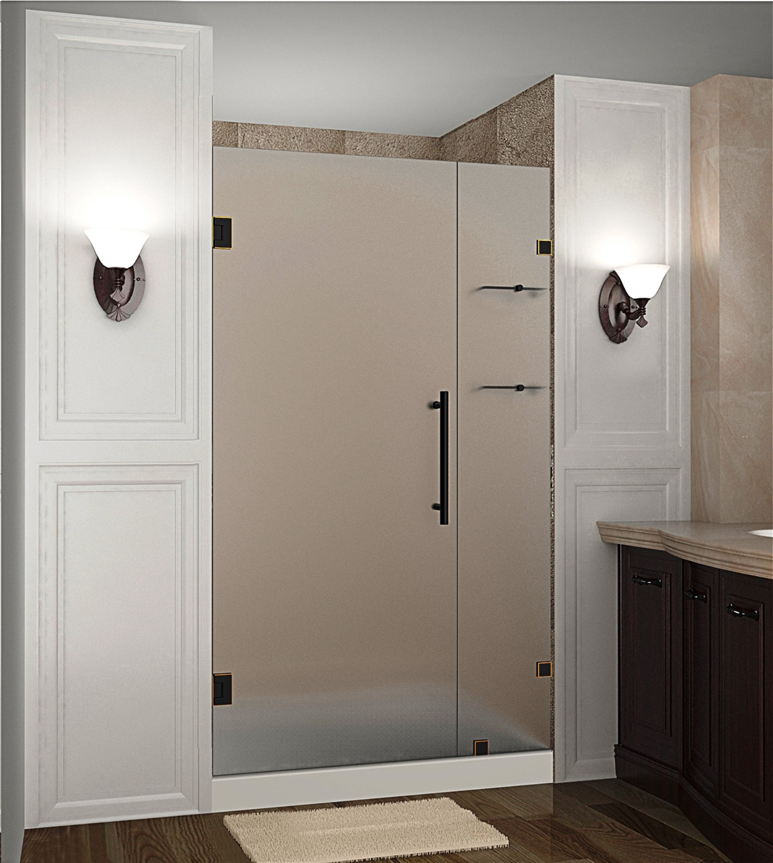 Aston SDR990F-ORB-42-10 42 x 72" Frosted Glass Hinged Shower Door with Shelves Oil Rubbed Bronze