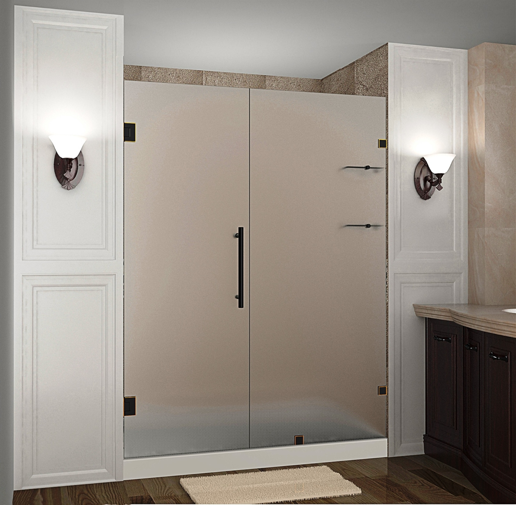 Aston SDR990F-ORB-62-10 62 x 72" Frosted Glass Hinged Shower Door with Shelves Oil Rubbed Bronze
