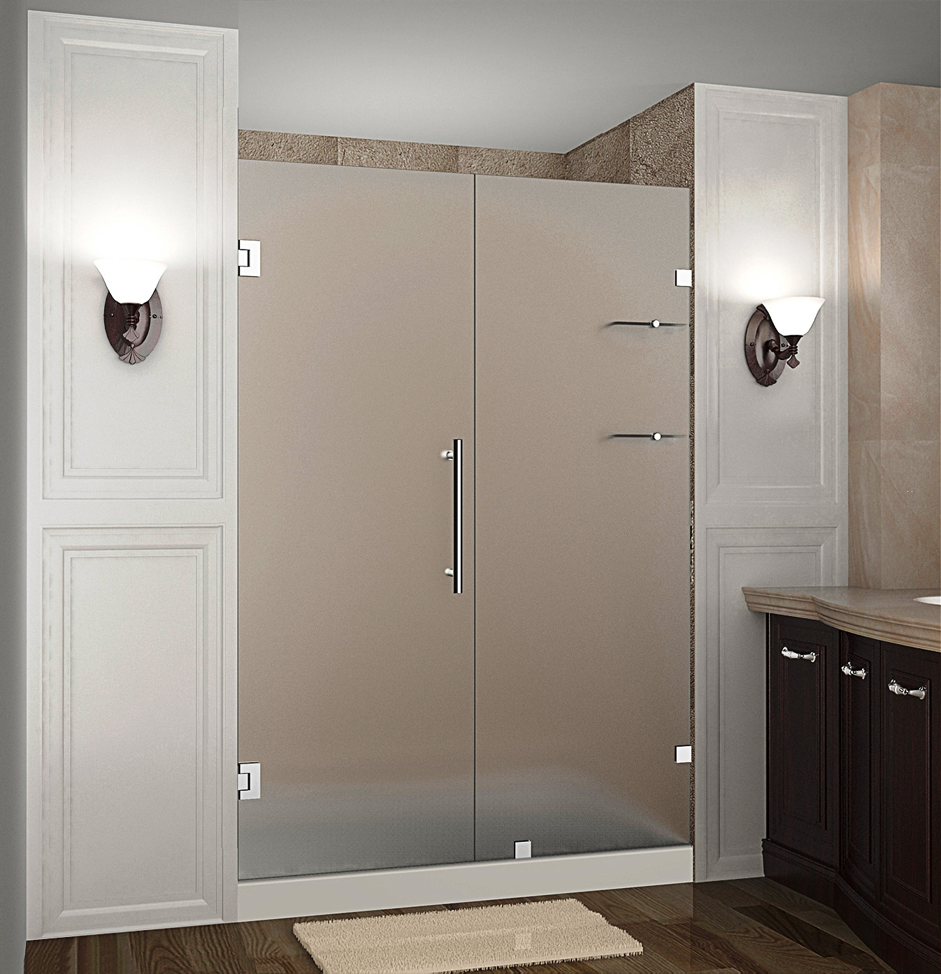 Aston SDR990F-SS-56-10 56 x 72" Frosted Glass Hinged Shower Door with Shelves Stainless Steel