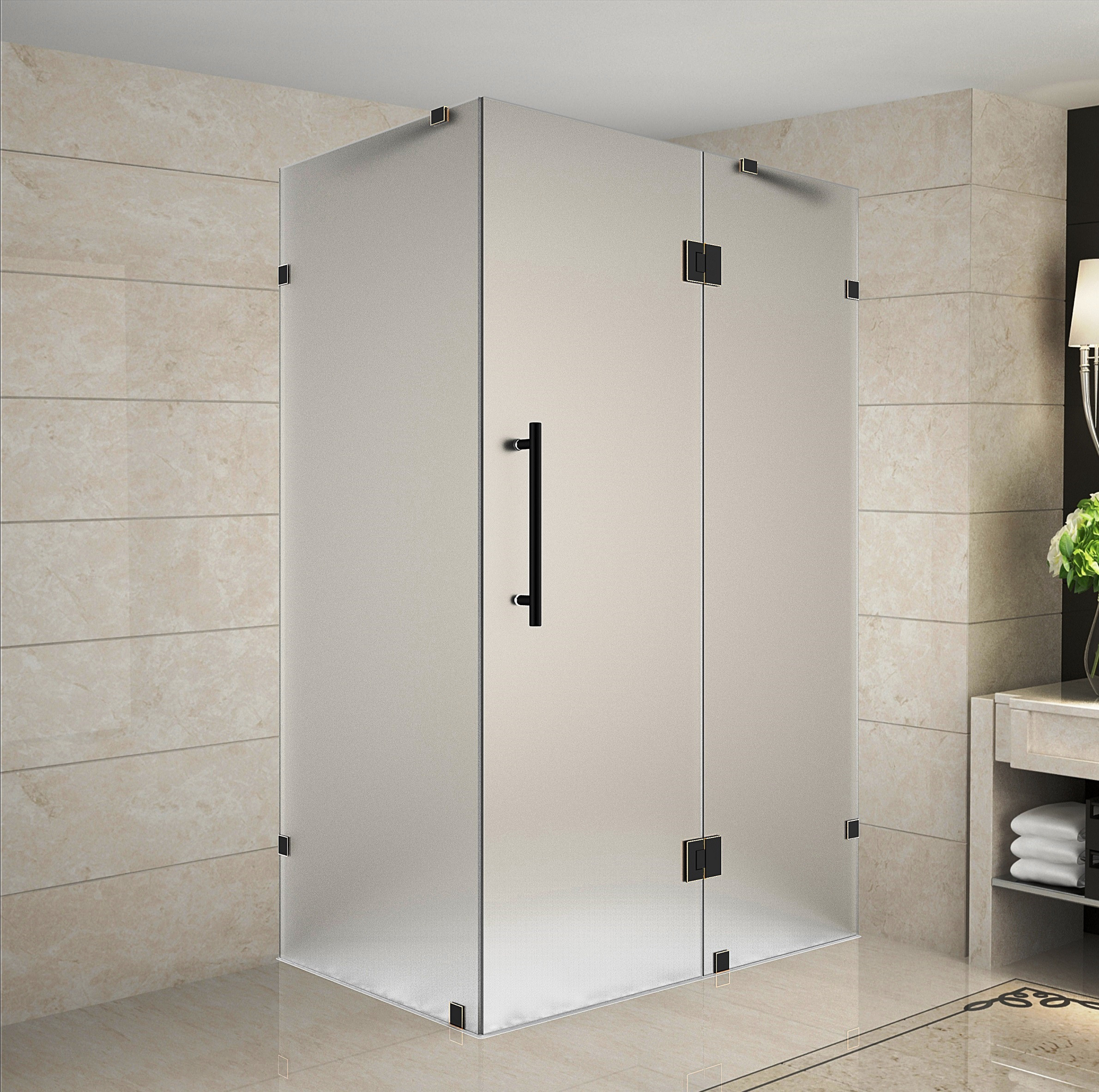 Aston Global SEN987F-CH-3438-10 Avalux Completely Frameless Frosted Glass Shower Enclosure In Chrome