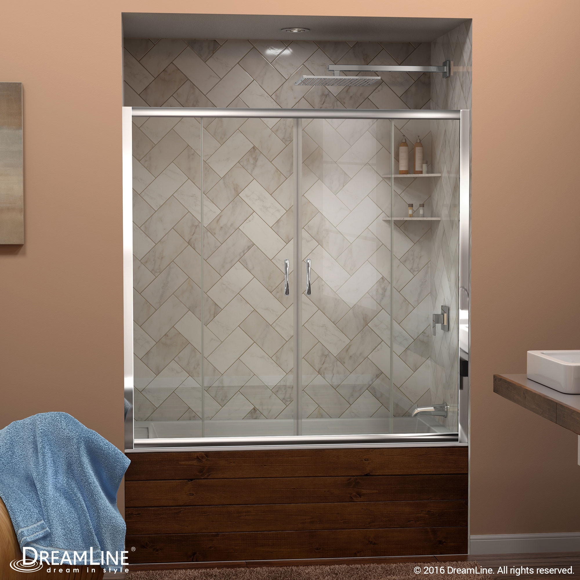 Chrome Clear Glass DreamLine SHDR-1160586 Vision 56-60" Sliding Tub Shower Tempered Glass Door