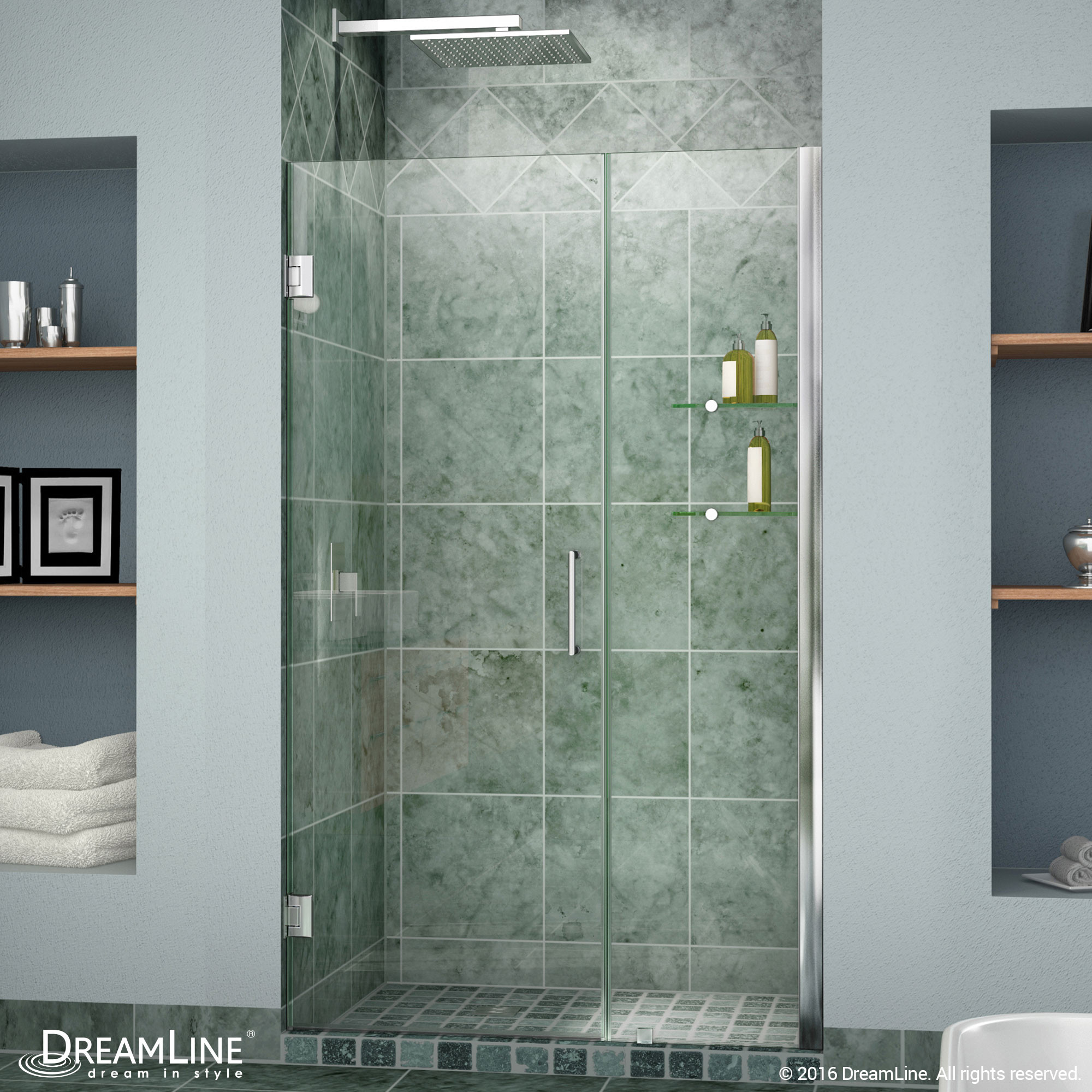 DreamLine SHDR-20427210CS Unidoor Frameless 42-43" Shower Door W/ Shelves