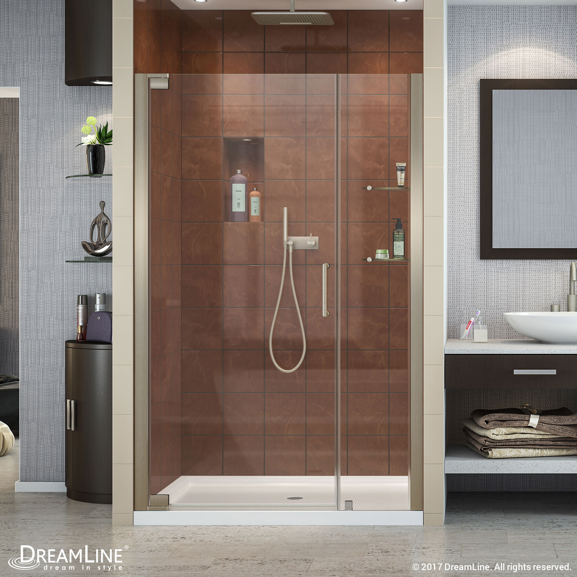 Dreamline SHDR-4139720-04 Brushed Nickel Elegance 39 to 41" Clear Shower Door