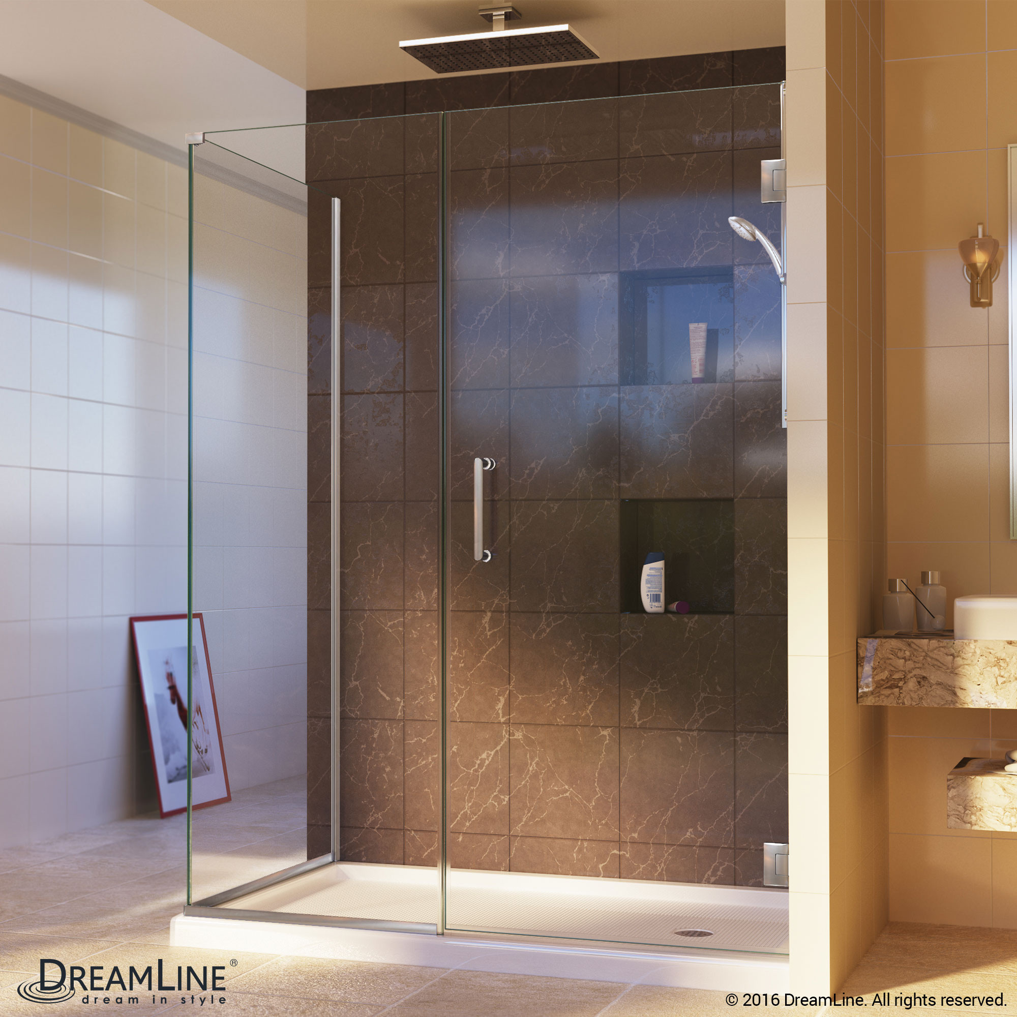 DreamLine SHEN-24345300-04 Brushed Nickel Unidoor Plus 34-1/2x 30-3/8 x 72" Hinged Shower Enclosure