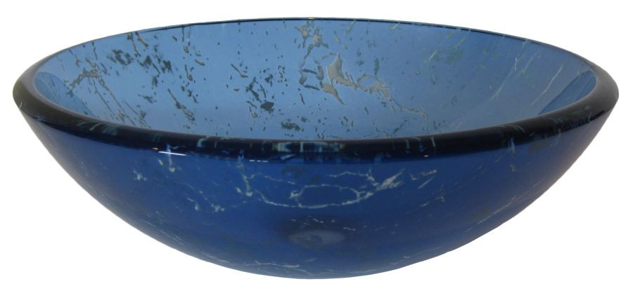 Novatto TID-269 Marmo Blue Marble Tempered Glass Round Vessel Sink
