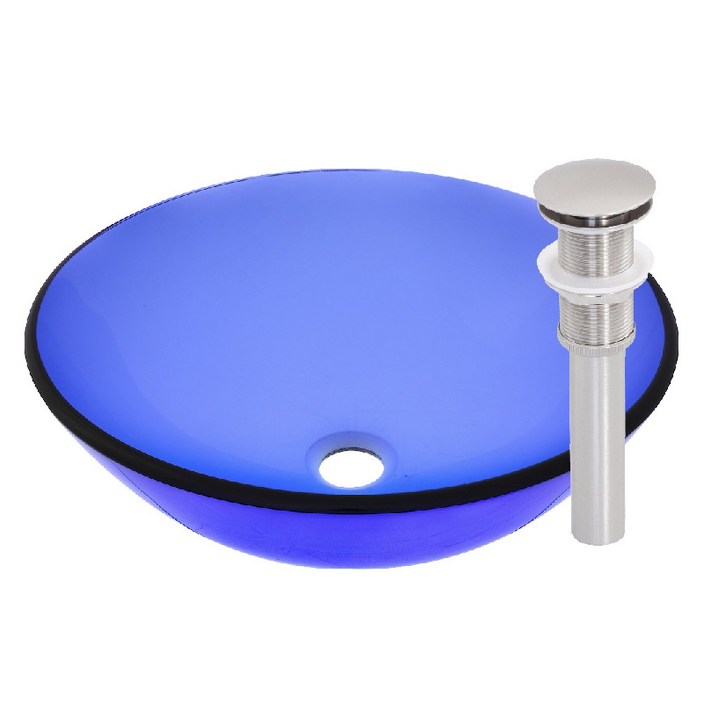 Novatto TIG-8025BN BLU Glass Vessel Bathroom Sink Set - Brushed Nickel