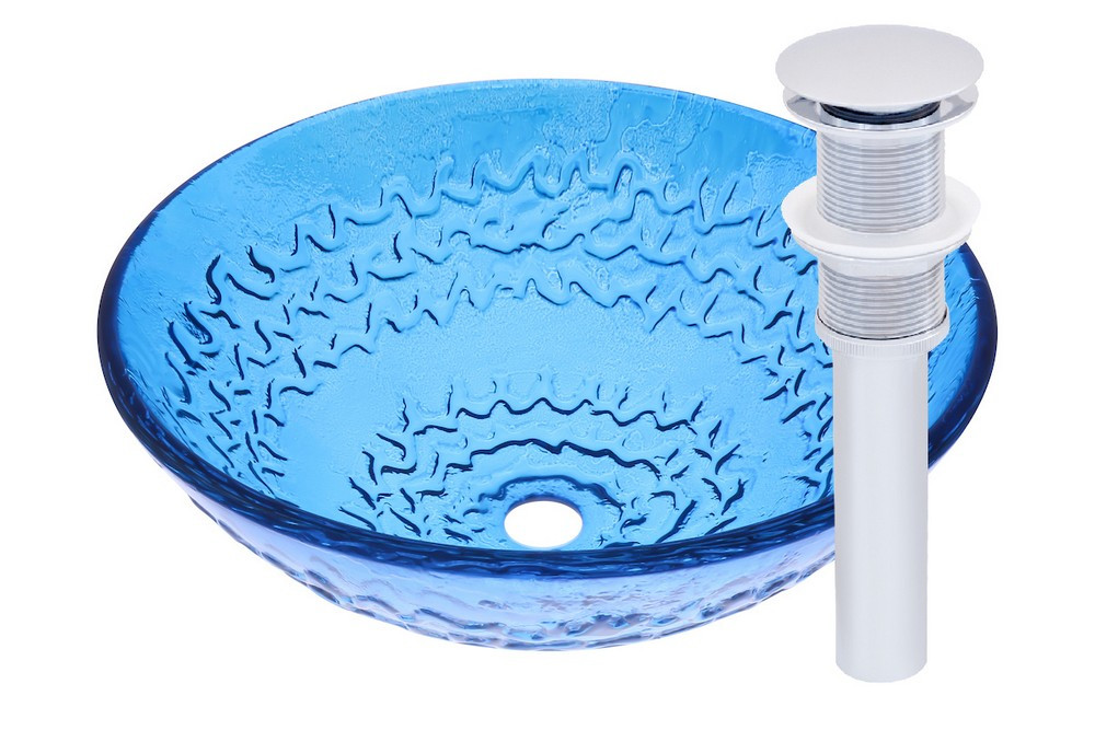 Novatto TIG-8079CH MARE BLU Glass Vessel Bathroom Sink Set - Chrome