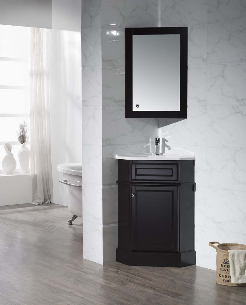 Stufurhome TY-415ES Hampton Espresso 27 Inch Corner Bathroom Vanity with Medicine Cabinet