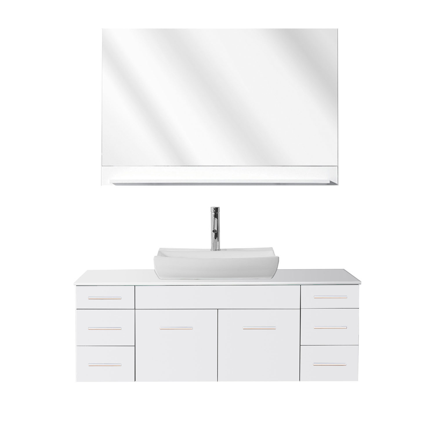 Virtu UM-3083-S-WH-001 White Biagio 56 Inch Single Bathroom Vanity Set With Engineered Stone Top