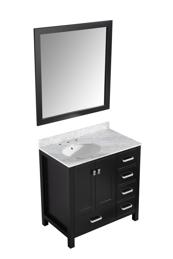 ANZZI V-CHG015-36 Rich Black Chateau Vanity With Marble Top, Sink, & Mirror
