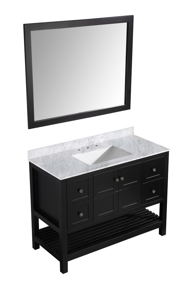 ANZZI V-MGG015-48 Montaigne Vanity In Rich BlackWith Marble, Basin, & Mirror
