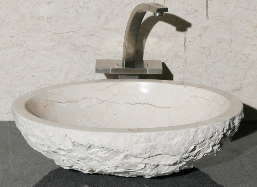 Allstone V-VO18-BE-CM Crema Marfil Marble Round Vessel Sink