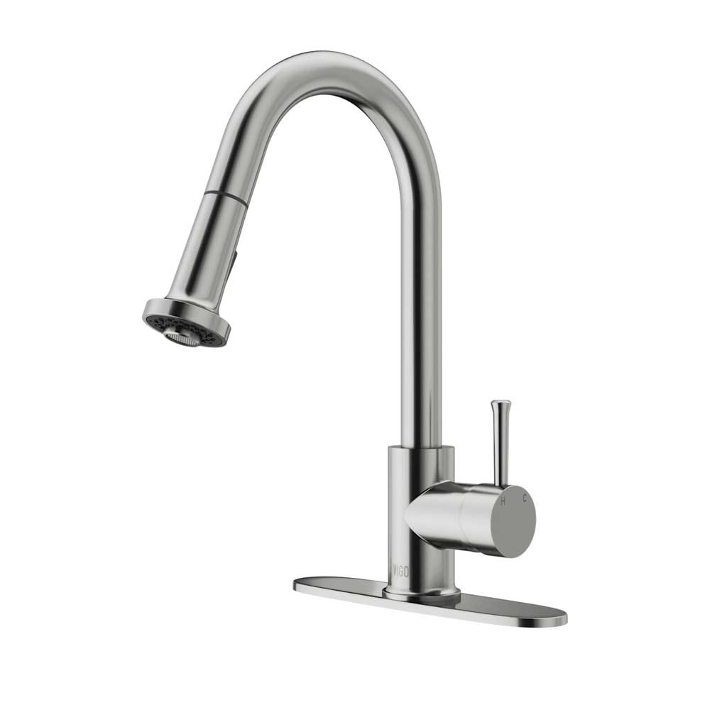 VIGO VG02002STK1 Stainless Steel Pull-Down Kitchen Faucet with Deck Plate