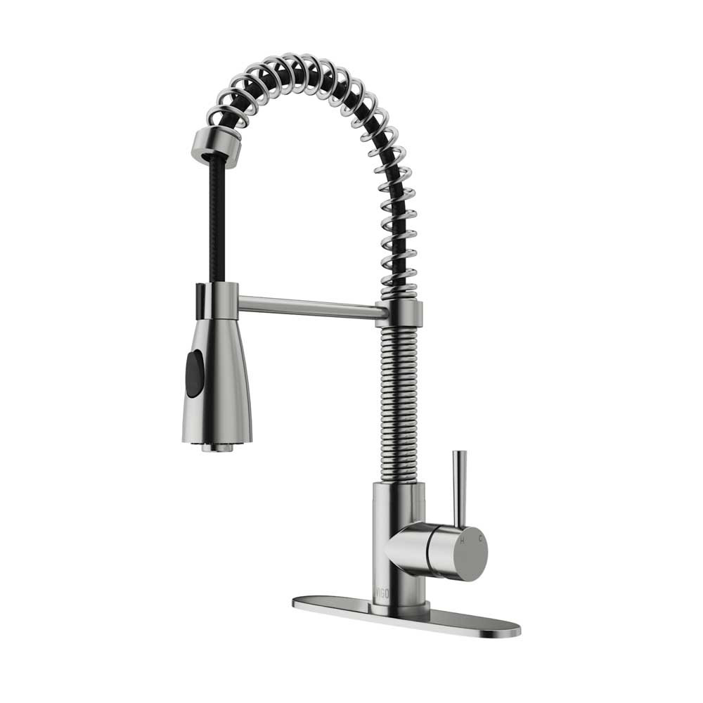 VIGO VG02003STK1 Brant Stainless Steel Pull-Down Spray Kitchen Faucet with Deck Plate