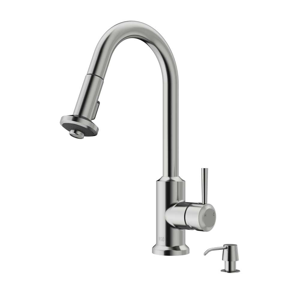 VIGO VG02012STK2 Astor Stainless Steel Pull-Down Spray Kitchen Faucet with Soap Dispenser 
