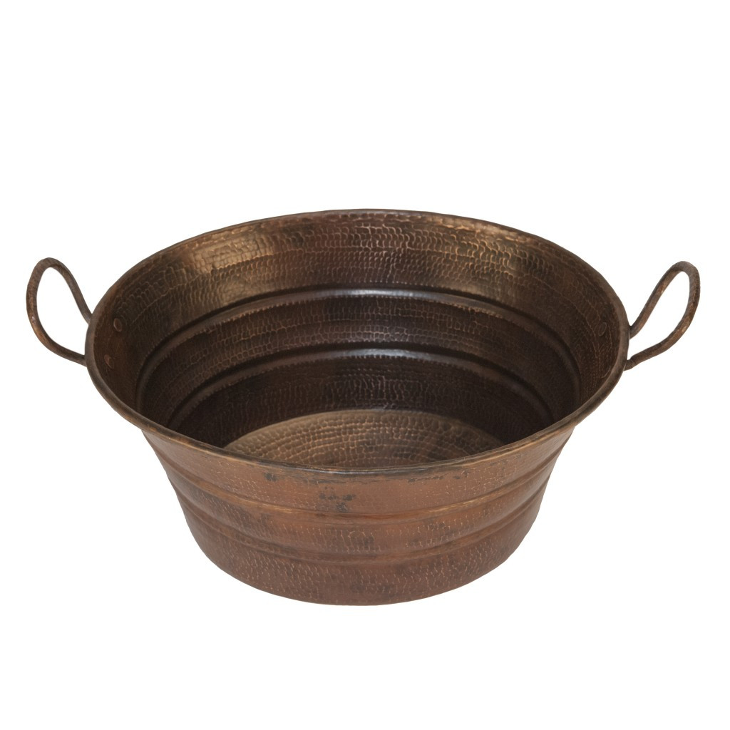 Premier Copper VOB16DB Oval Bucket Vessel Hammered Copper Sink with Handles