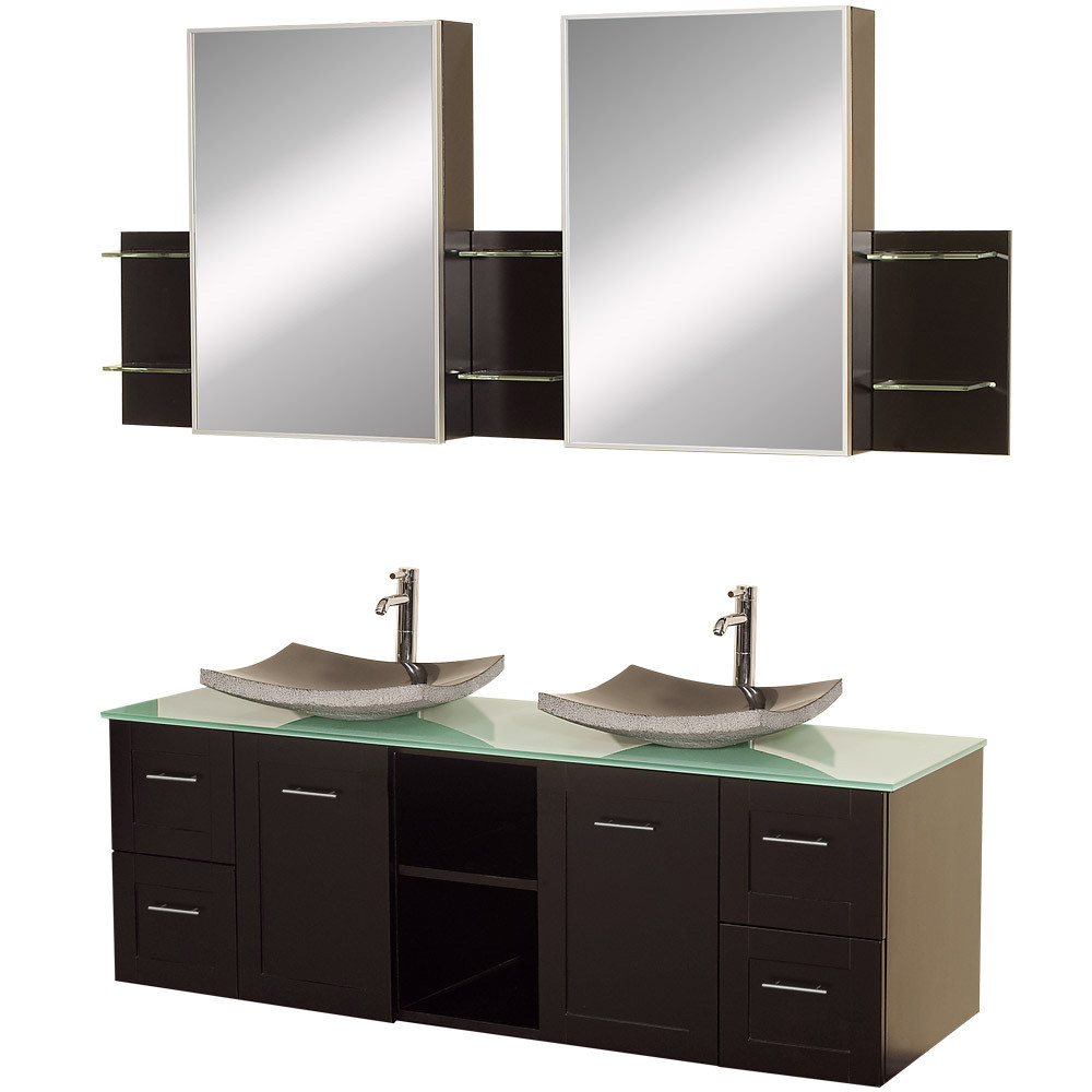 WC-WHE007-SH-60 Modern Wood Bathroom Vanity / Mirror Combination
