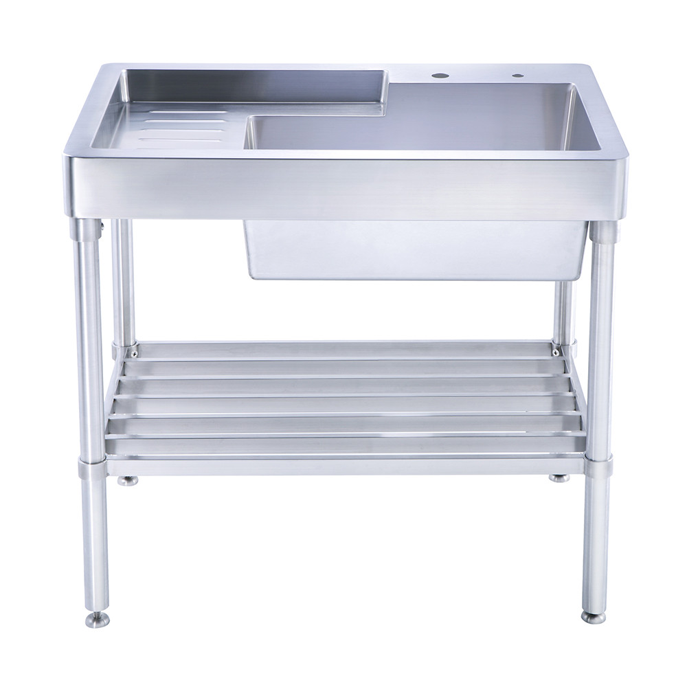 Whitehaus WH33209-LEG-NP Pearlhaus Brushed Stainless Steel  Single Bowl Utility Sink With Drainboard