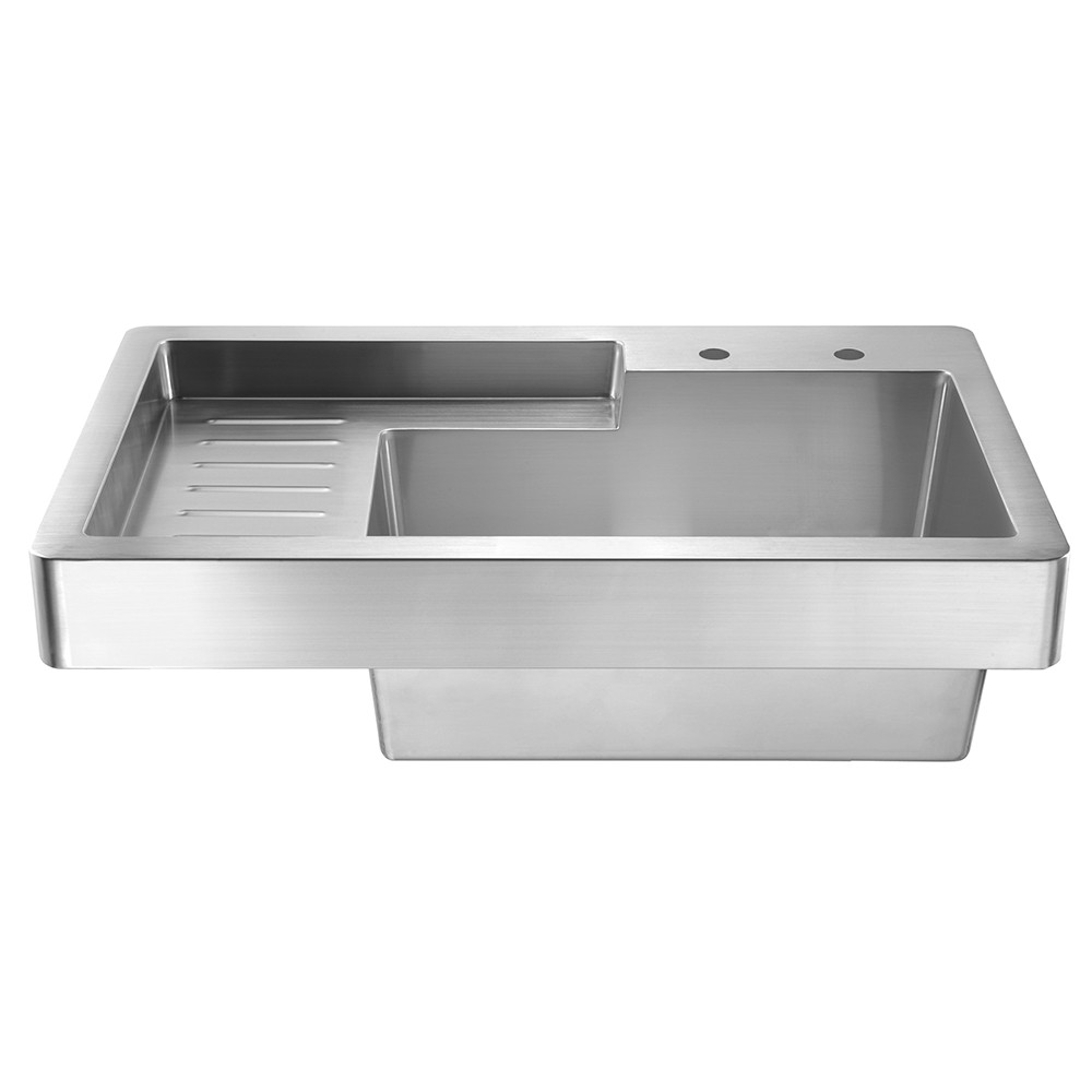 Whitehaus WH33209-NP Pearlhaus Brushed Stainless Steel Single Bowl Drop In Utility Sink With Drainboard