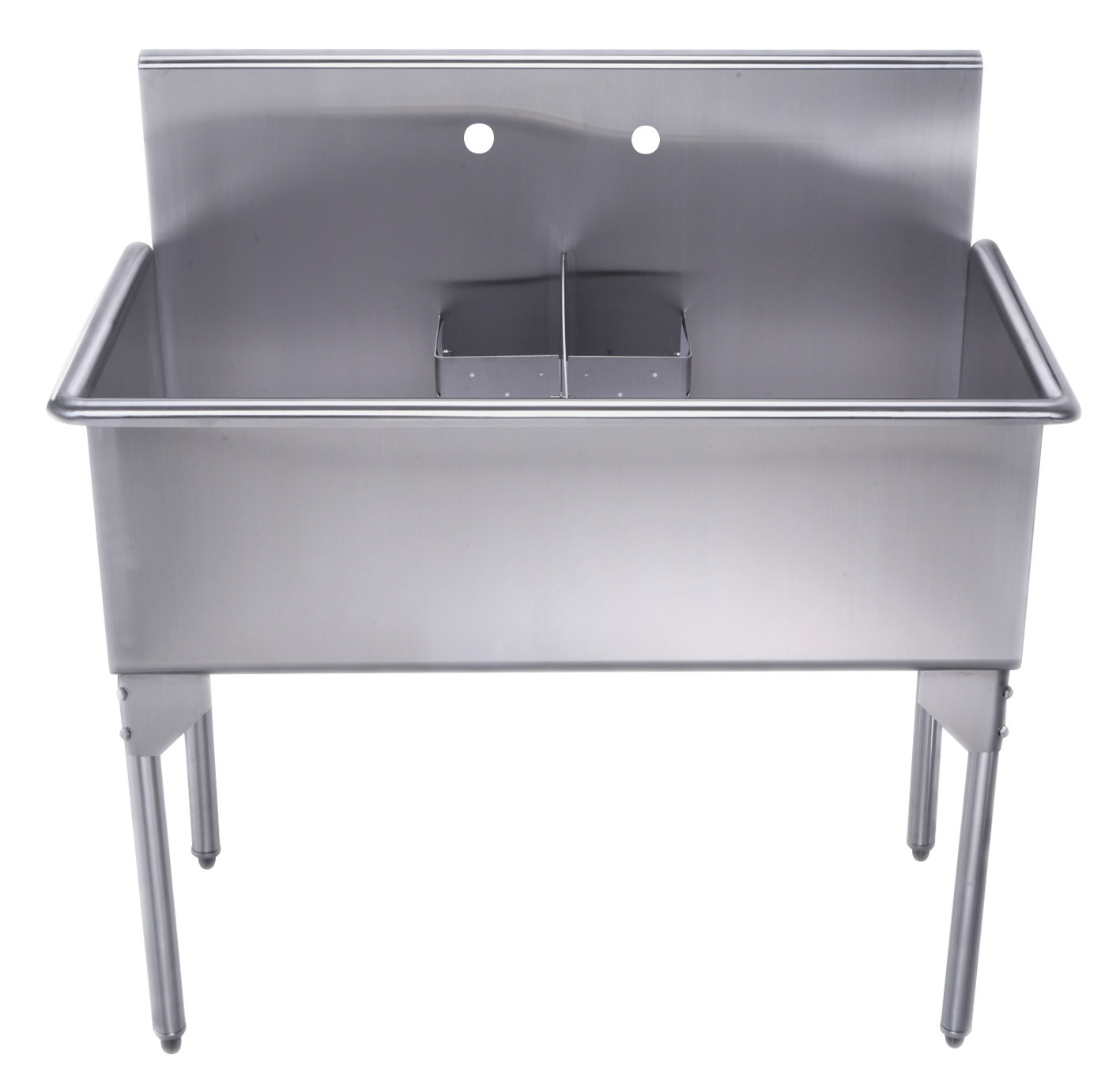Whitehaus WHLSDB4020-NP 40" Brushed Stainless Steel Two Bowl Utility Sink