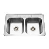 Houzer 3322-8BS3-1 Glowtone Series Topmount Stainless Steel 3-hole 50/50 Double Bowl Kitchen Sink
