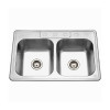 Houzer 3322-9BS4-1 Glowtone Series Topmount Stainless Steel 4-hole 50/50 Double Bowl Kitchen Sink