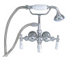 Tub Filler Wall Mounted with Hand Shower and Porcelain Lever Handles In Polished Chrome