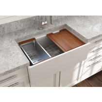BOCCHI 1344-001-0120 30" Apron Front Step Rim with Integrated Work Station Fireclay Sink In White